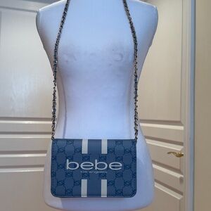 bebe Blue Logo Crossbody Bag with White Stripe